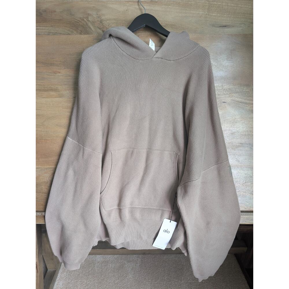 NWT Alo Yoga Scholar Hooded Sweater Unisex 2XL Light Cocoa Ultra Cozy Pullover